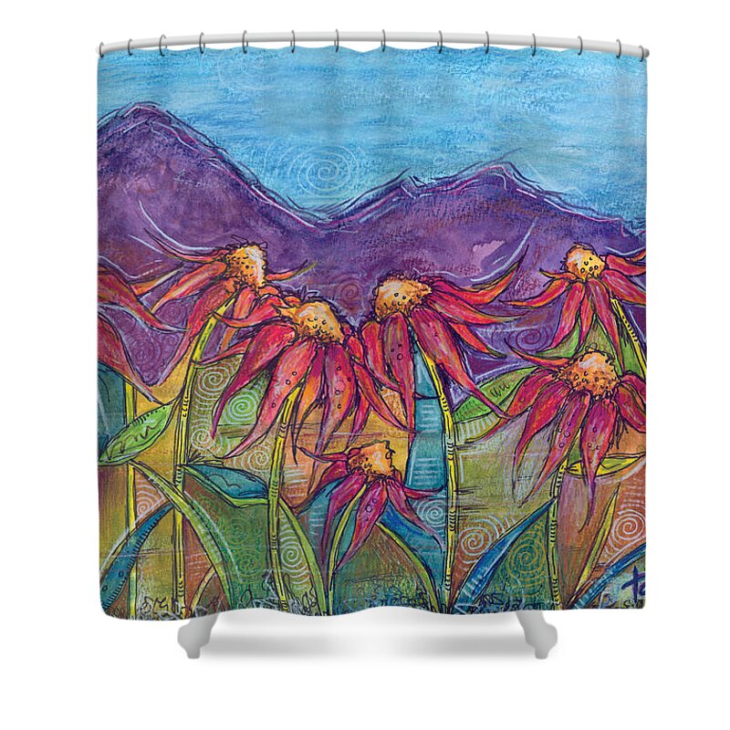 Nature Shower Curtain featuring the painting Dancing Flowers by Tanielle Childers