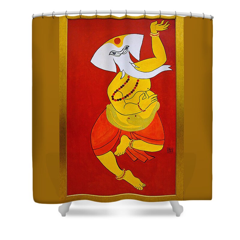 Ganesha Shower Curtain featuring the painting Dancing Ganesha by Guruji Aruneshvar Paris Art Curator Katrin Suter