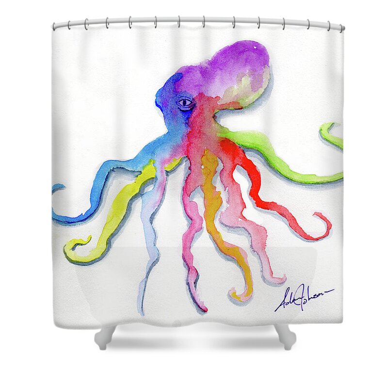 Octopus Shower Curtain featuring the painting Dancing Octopus by Adam Johnson