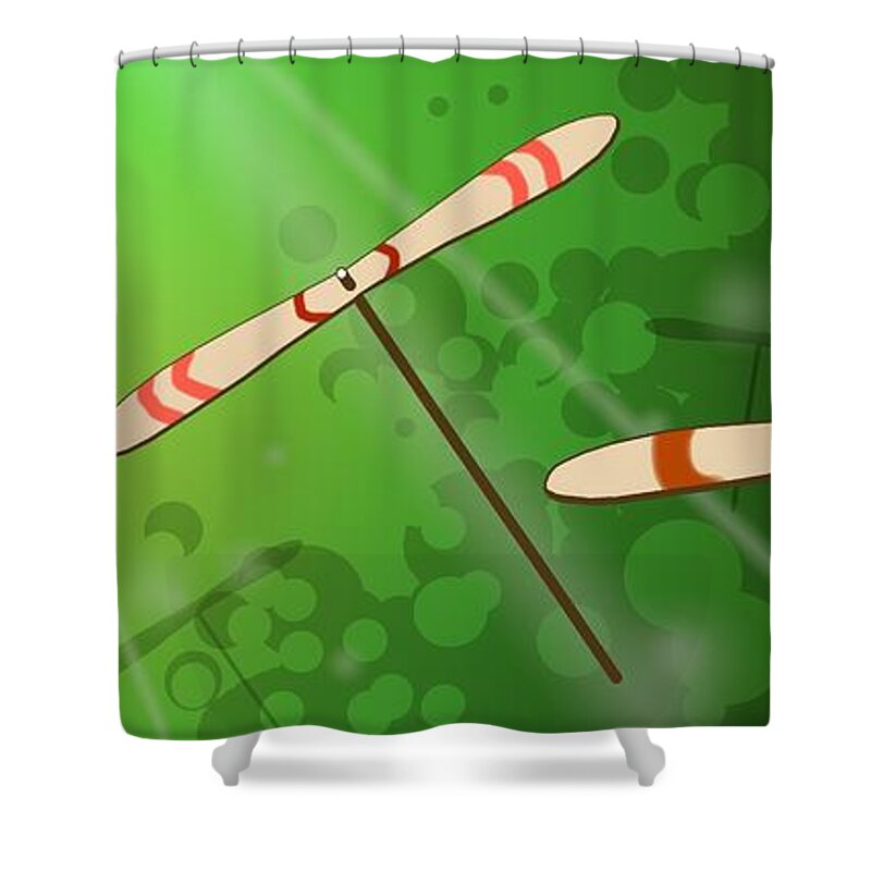 Bamboo Dragonflies Shower Curtain featuring the digital art Dancing on the Wind by Alice Chen