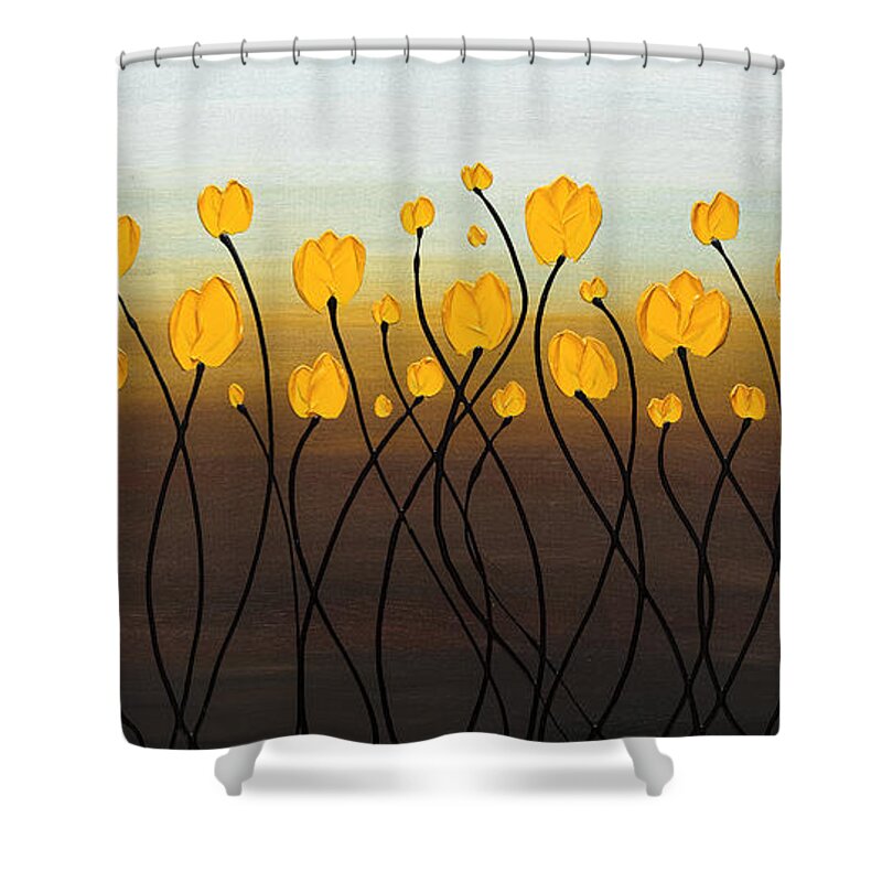 Abstract Art Shower Curtain featuring the painting Dancing Tulips by Carmen Guedez