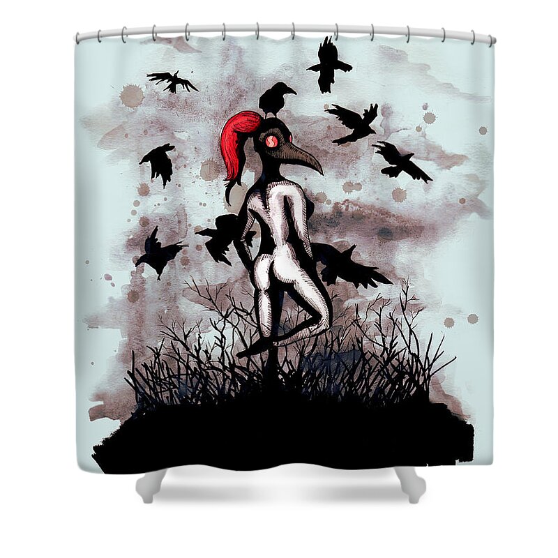 Plague Shower Curtain featuring the drawing Dancing With Crows by Ludwig Van Bacon
