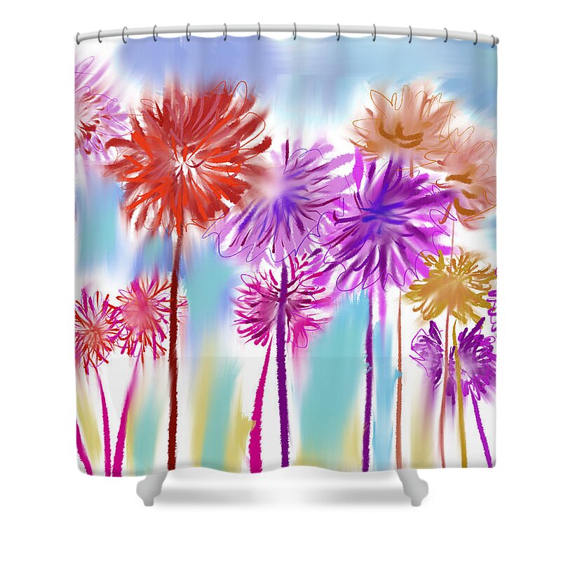 Digital Shower Curtain featuring the digital art Dandelion Trees by Bonny Butler