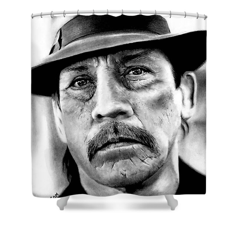 Danny Trejo Shower Curtain featuring the drawing Danny Trejo as Tortuga by Rick Fortson
