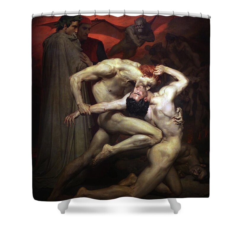 Dante And Virgil Shower Curtain featuring the painting Dante and Virgil, 1850 by Vincent Monozlay