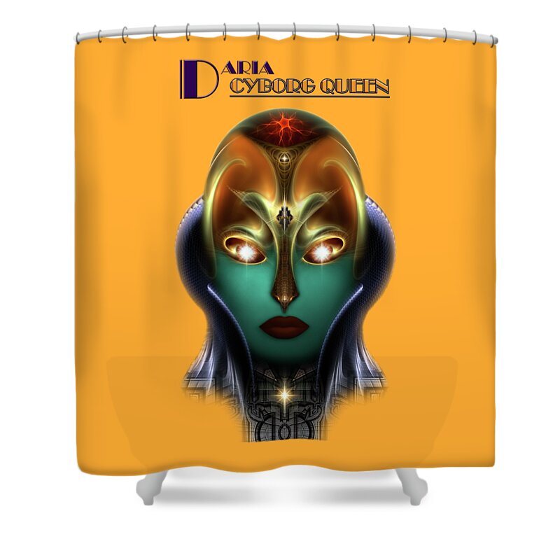 Daria Cyborg Queen Shower Curtain featuring the digital art Daria Cyborg Queen Tech Fractal Portrait by Rolando Burbon