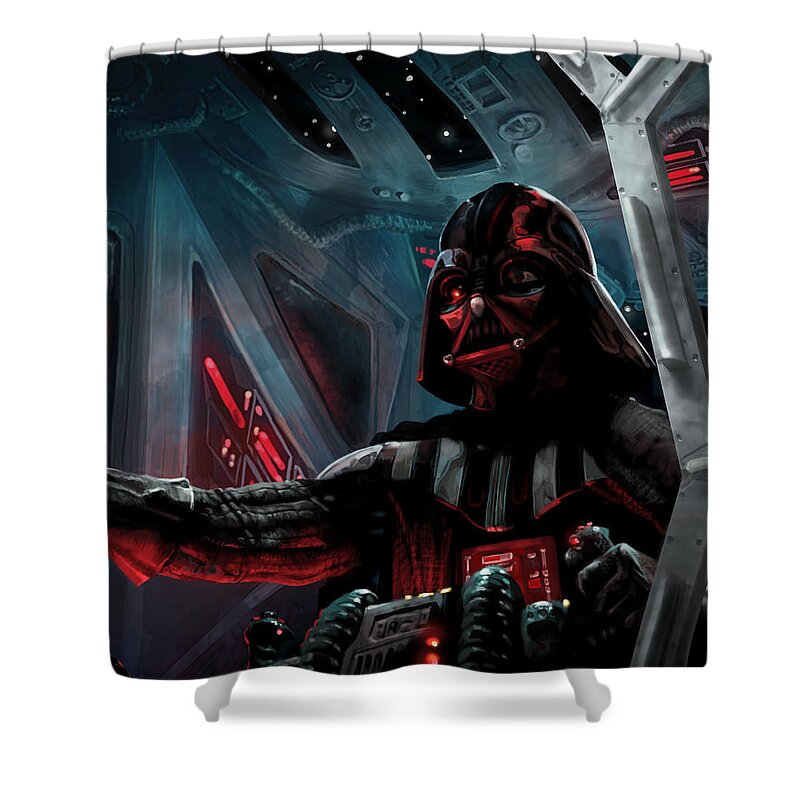 Ryan Barger Shower Curtain featuring the digital art Darth Vader, Imperial Ace by Ryan Barger