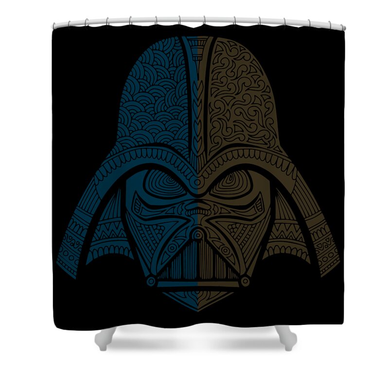 Darth Vader Shower Curtain featuring the mixed media Darth Vader - Star Wars Art - Blue Brown by Studio Grafiikka
