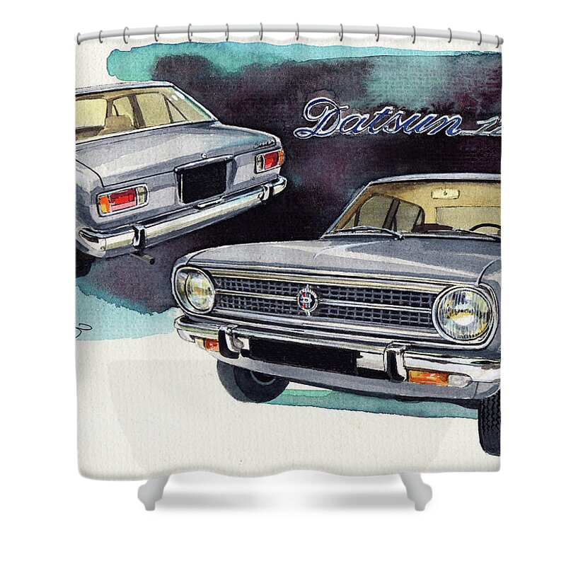 Datsun Shower Curtain featuring the painting Datsun Sunny by Yoshiharu Miyakawa