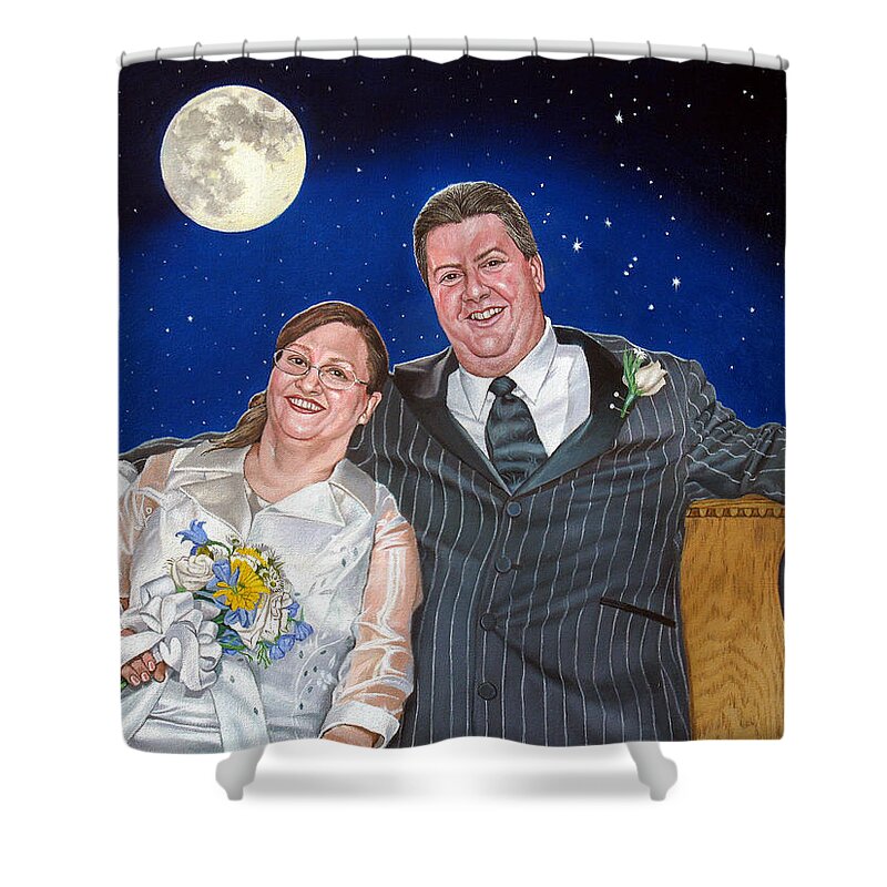 Dave Shower Curtain featuring the painting Dave and Sue in oil painting by Christopher Shellhammer