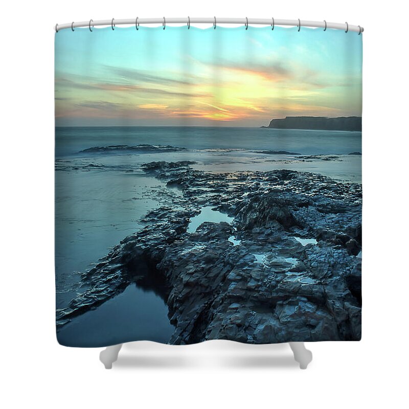 Davenport Shower Curtain featuring the photograph Davenport Landing Beach at Sunset by Morgan Wright