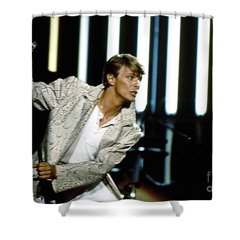 David Bowie Shower Curtain featuring the photograph David Bowie Action Man by Sue Halstenberg