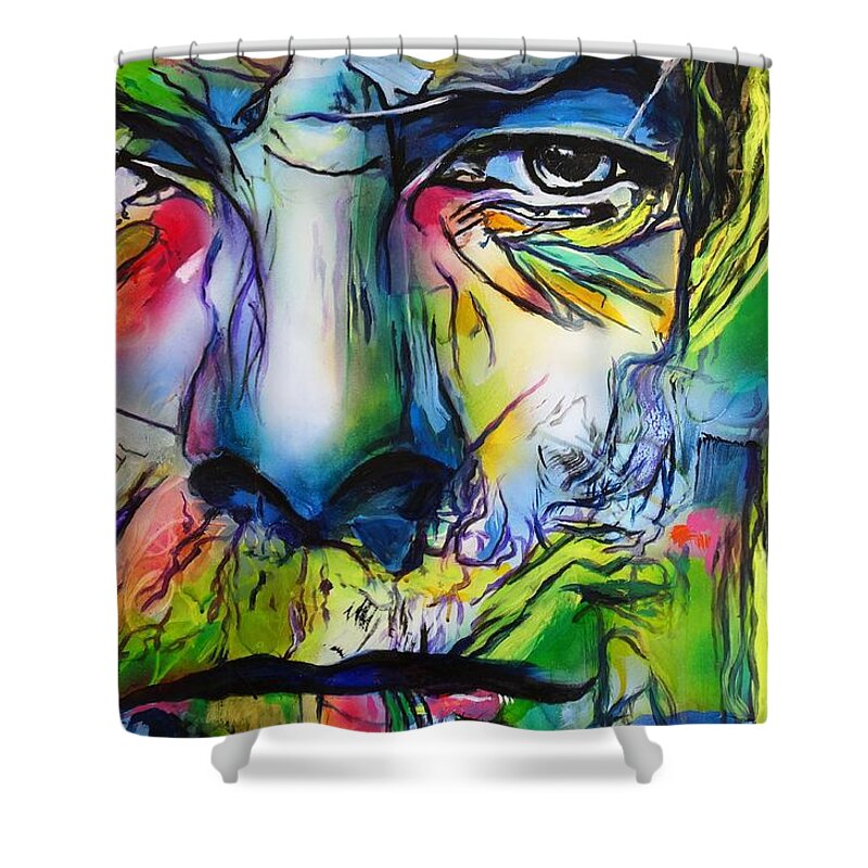 David Bowie Shower Curtain featuring the painting David Bowie by Eric Dee