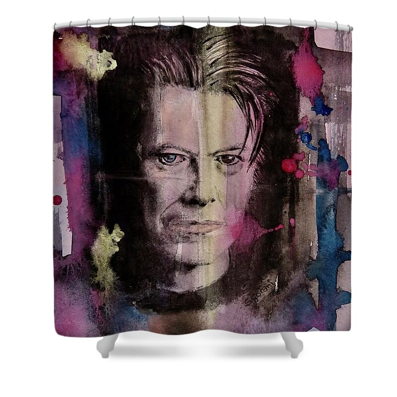 David Bowie Shower Curtain featuring the painting David Bowie by Geni Gorani