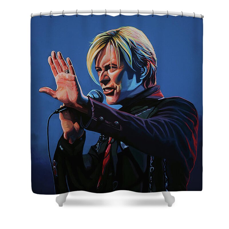 David Bowie Shower Curtain featuring the painting David Bowie Live Painting by Paul Meijering