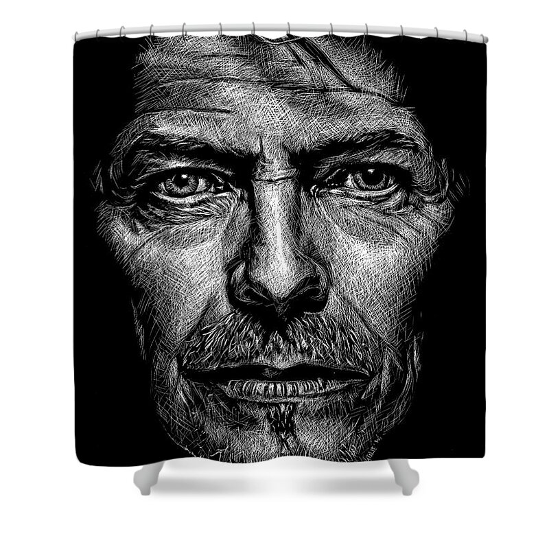 David Bowie Shower Curtain featuring the drawing David Bowie by Maria Arango