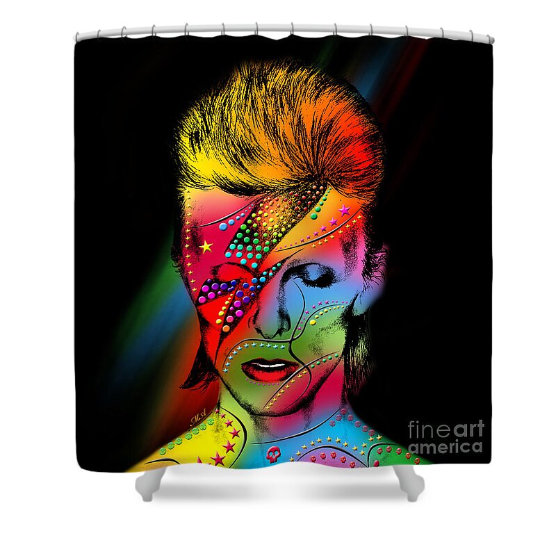 David Bowie Shower Curtain featuring the digital art David Bowie by Mark Ashkenazi
