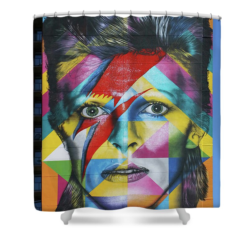 David Shower Curtain featuring the photograph David Bowie Mural # 3 by Allen Beatty