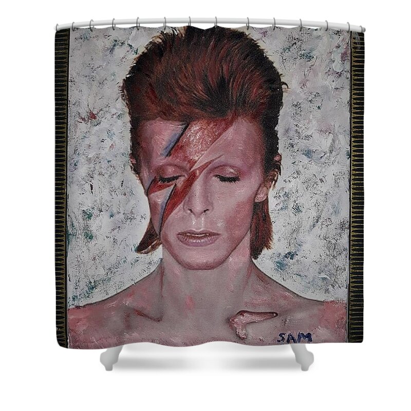 David Bowie Shower Curtain featuring the painting David Bowie by Sam Shaker