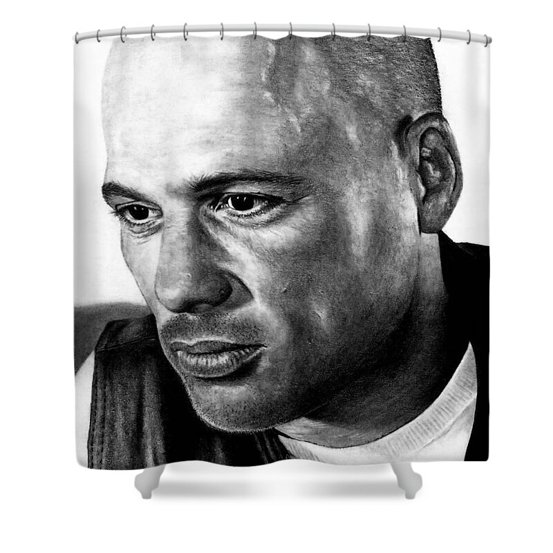 David Labrava Shower Curtain featuring the drawing David Labrava as Happy by Rick Fortson
