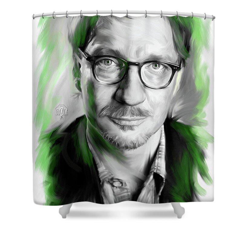 Remus Lupin Shower Curtain featuring the digital art David Thewlis as Remus Lupin by Garth Glazier