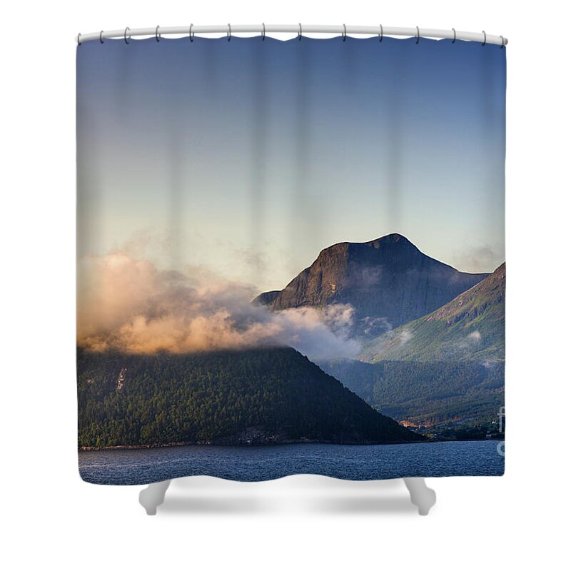  Shower Curtain featuring the photograph Dawn along the Nordfjord by Andrew Michael