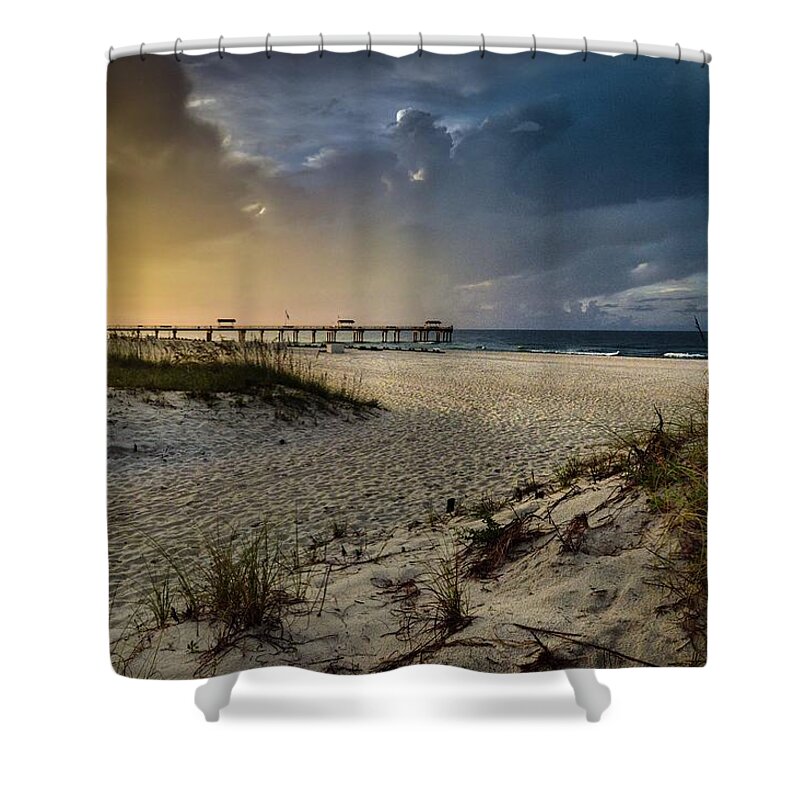 Alabama Shower Curtain featuring the photograph Dawn at 4 Seasons Pier and Cotton Bayou by Michael Thomas