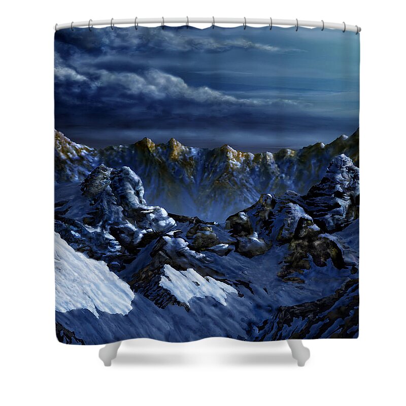 Digital Landscape Shower Curtain featuring the digital art Dawn at Eagle's Peak by Curtiss Shaffer
