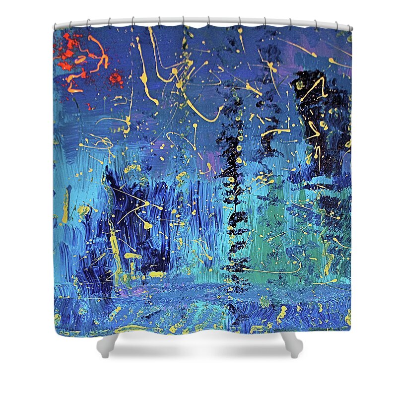 Blue Shower Curtain featuring the painting Day Light Saving Time by Pam O'Mara