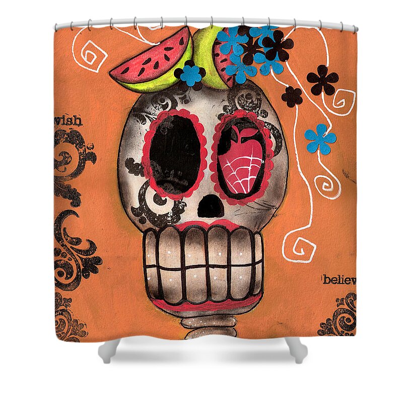 Day Of The Dead Shower Curtain featuring the painting Day of the Dead Watermelon by Abril Andrade