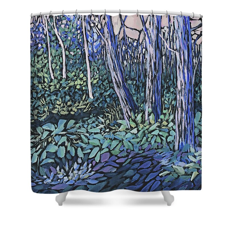 Forest Shower Curtain featuring the painting Daybreak by Jo Smoley