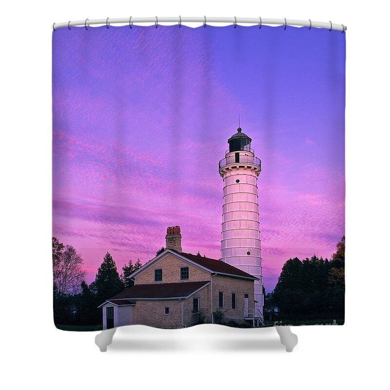 Lighthouse Shower Curtain featuring the photograph Days End at Cana Island Lighthouse - FM000003 by Daniel Dempster