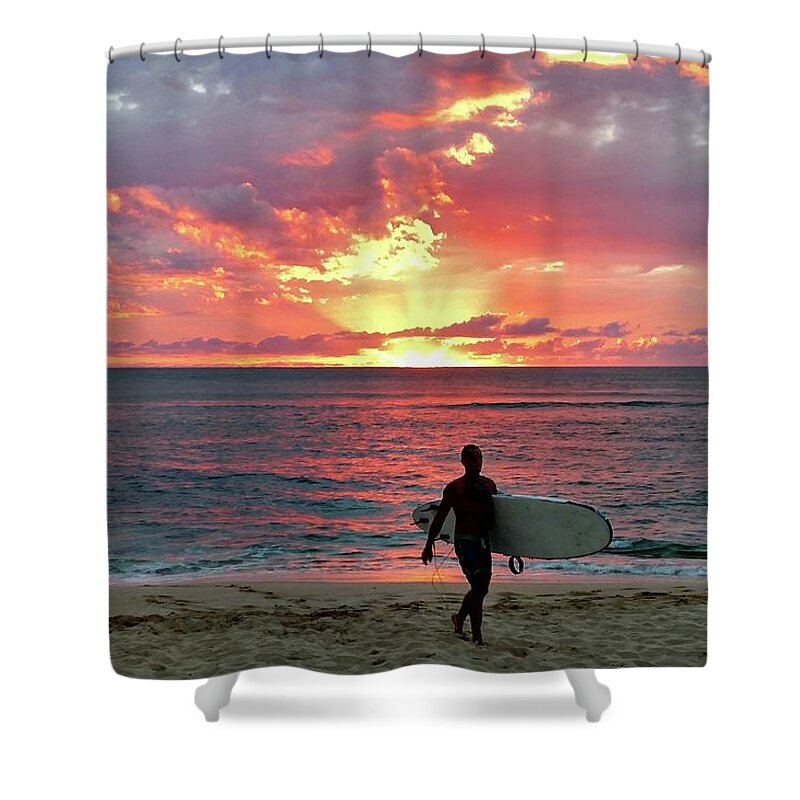 Surfer Shower Curtain featuring the photograph Day's End on the North Shore by Jeff Cook