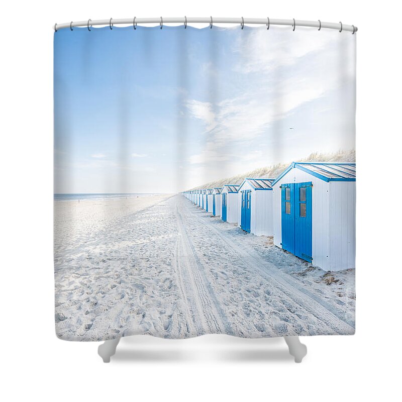 De Koog Shower Curtain featuring the photograph De Koog - beach cabins by Hannes Cmarits