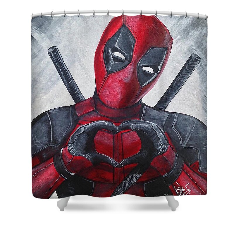 Deadpool Shower Curtain featuring the painting Deadpool Love by Tyler Haddox