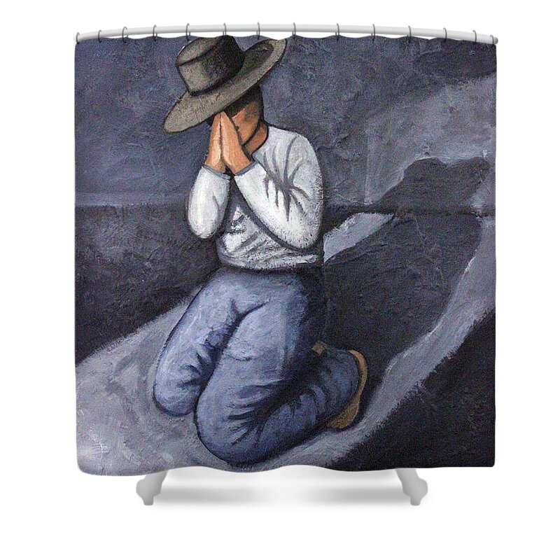 Praying Shower Curtain featuring the painting Dear God 3 by Lance Headlee