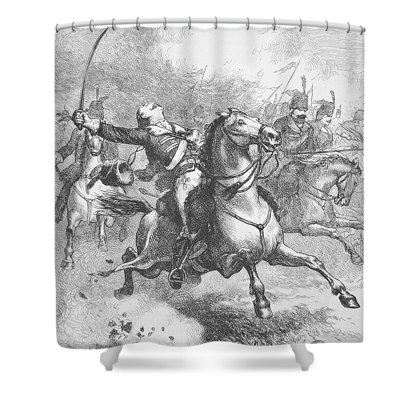 Pulaski Shower Curtain featuring the drawing Death of Count Casimir Pulaski by American School