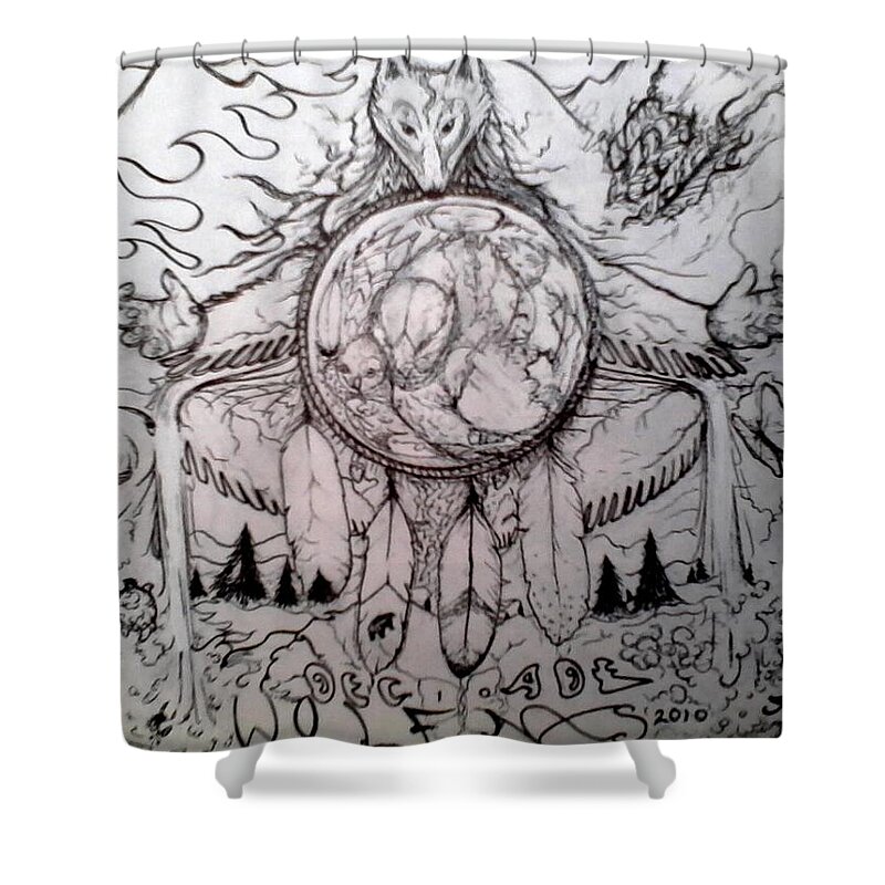 Wolf Shower Curtain featuring the drawing Decade Ten Wolfnxs Years by Paul Hudson