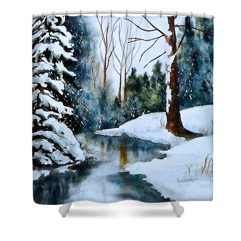 Watercolor Shower Curtain featuring the painting December Beauty by Carolyn Rosenberger