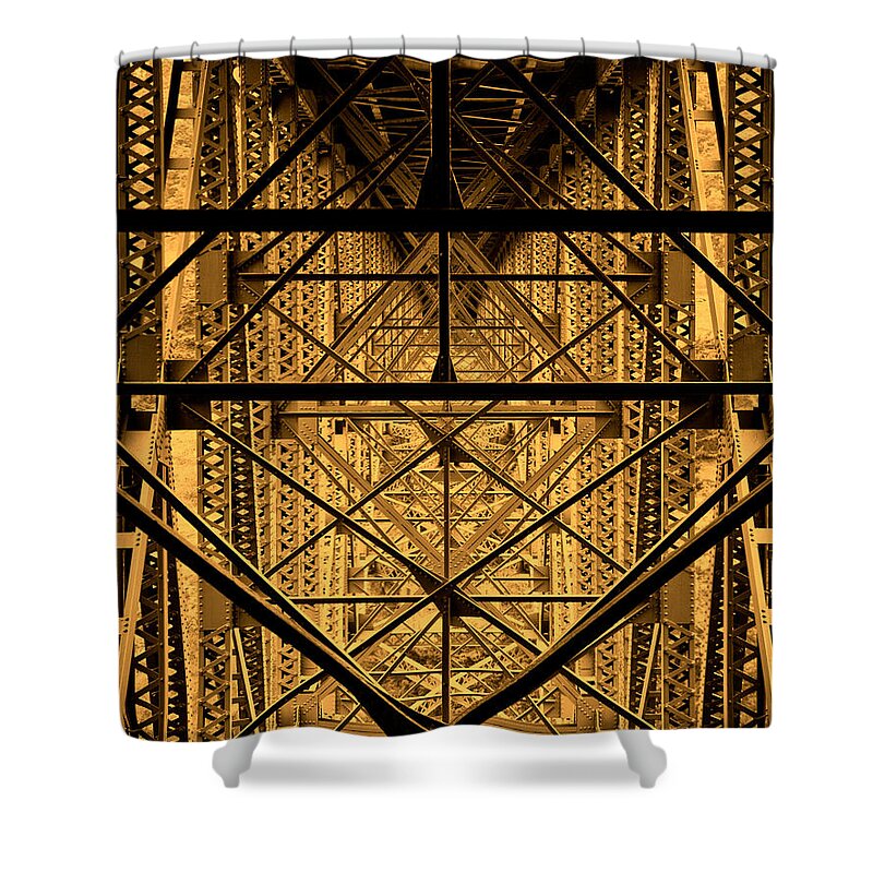 Bridge Shower Curtain featuring the digital art Deception Pass Bridge by Ken Taylor