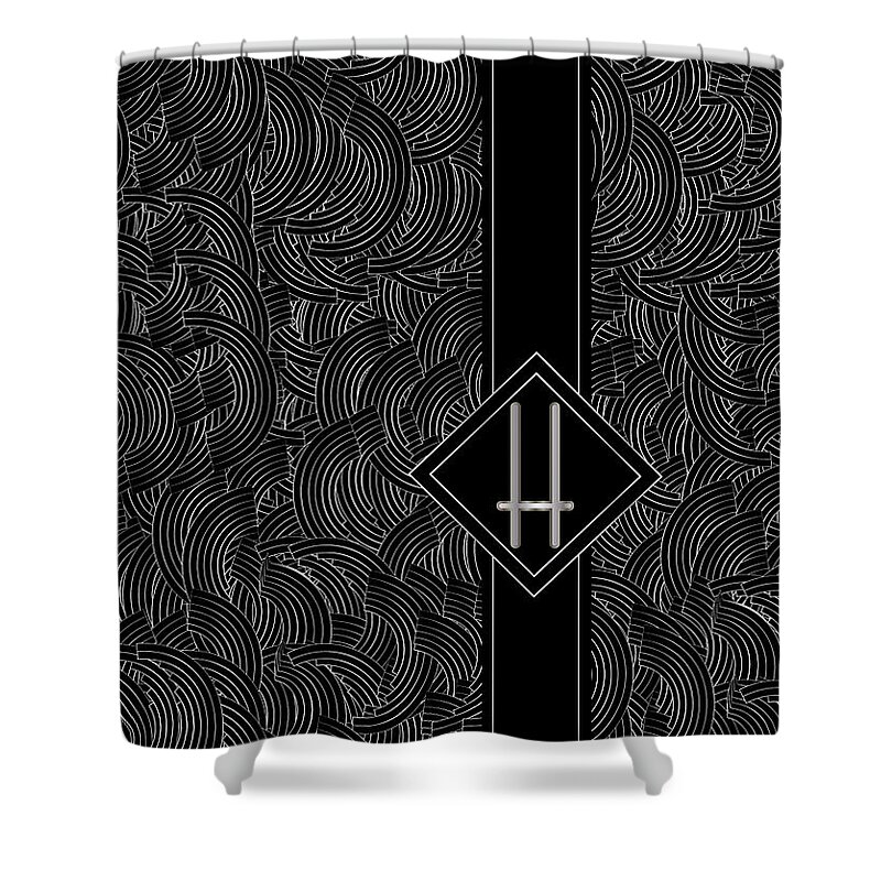 Monogram Shower Curtain featuring the digital art Deco Jazz Swing Monogram ...letter H by Cecely Bloom