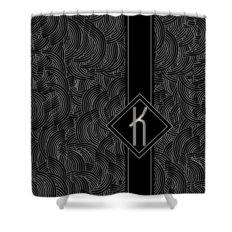 Monogram Shower Curtain featuring the digital art Deco Jazz Swing Monogram ...letter K by Cecely Bloom