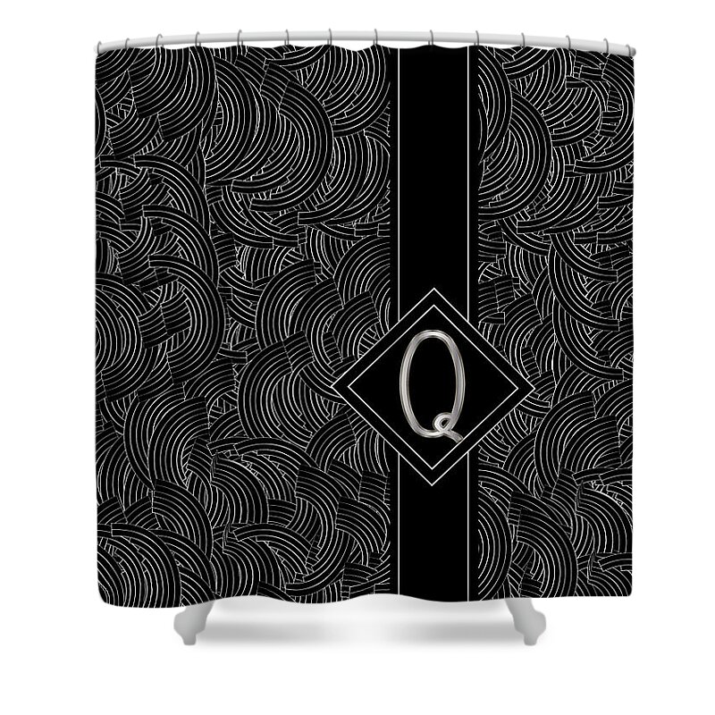 Monogram Shower Curtain featuring the digital art Deco Jazz Swing Monogram ...letter Q by Cecely Bloom
