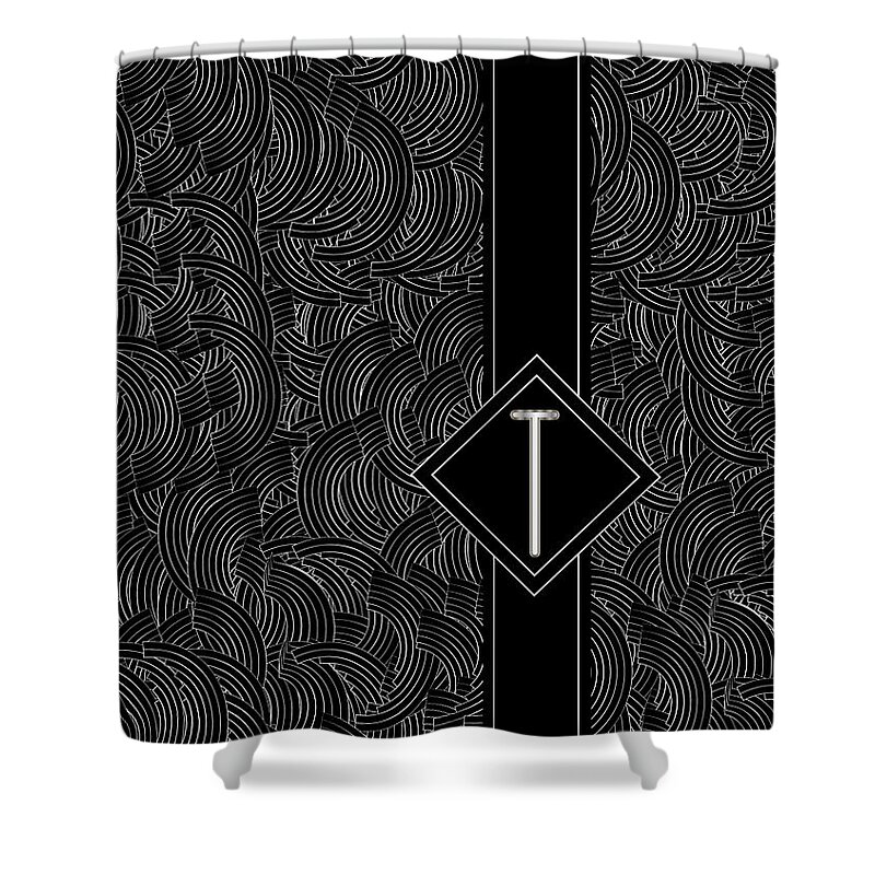 Monogram Shower Curtain featuring the digital art Deco Jazz Swing Monogram ...letter T by Cecely Bloom