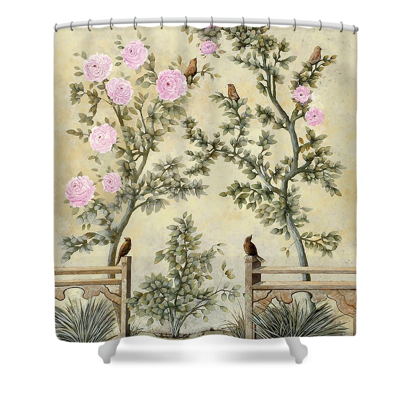 Birds Shower Curtain featuring the painting Decorazione Orientale by Guido Borelli