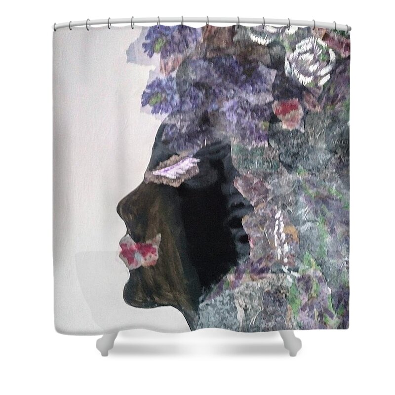 Decoupage Shower Curtain featuring the painting Decoupage Lady 2 by Lynne McQueen