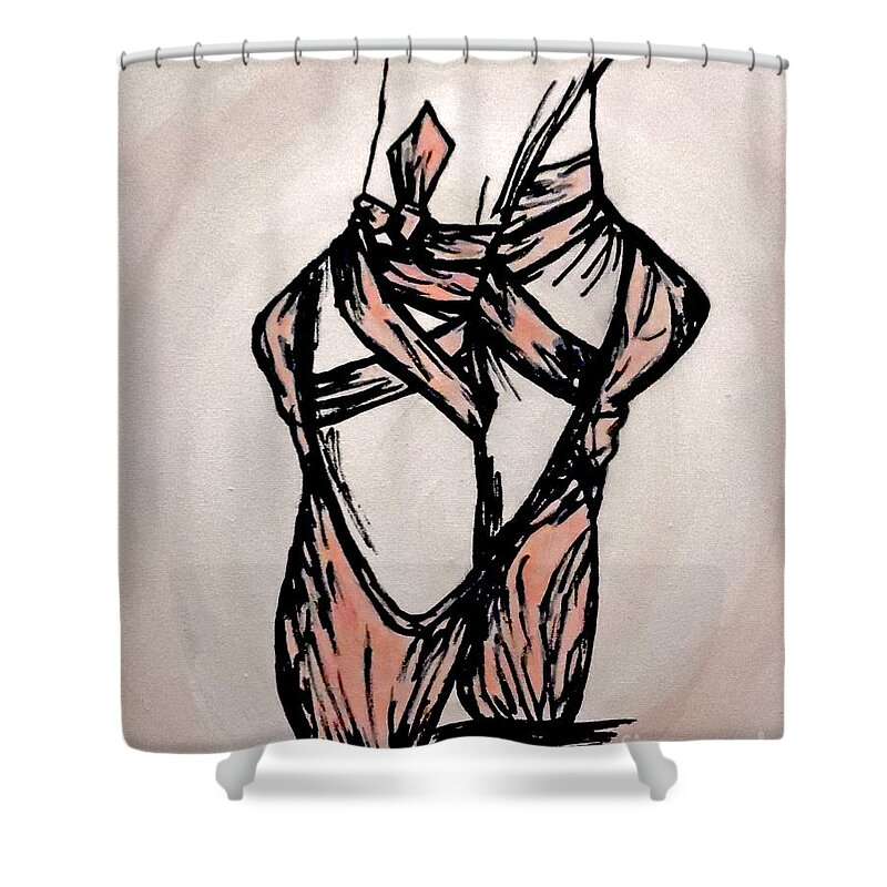 Ballet Pink Shoes Shower Curtain featuring the painting Dedication by Jilian Cramb - AMothersFineArt