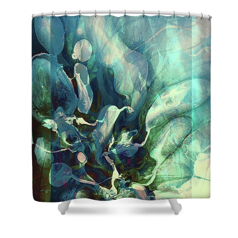 Deep Ocean Coral Abstract Shower Curtain featuring the mixed media Deep Ocean Coral Abstract by Georgiana Romanovna