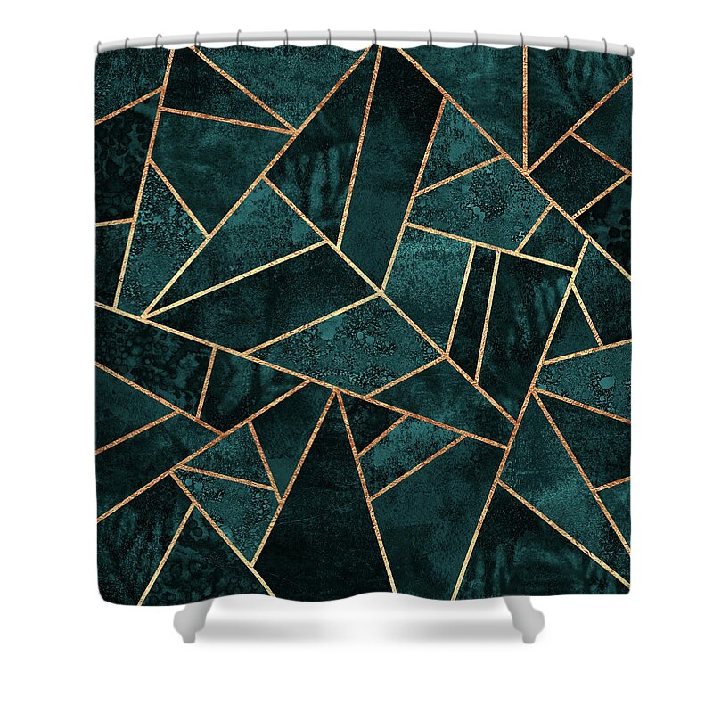 Abstract Shower Curtain featuring the digital art Deep Teal Stone by Elisabeth Fredriksson