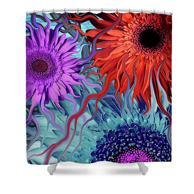 Flower Shower Curtain featuring the painting Deep Water Daisy Dance by Christopher Beikmann